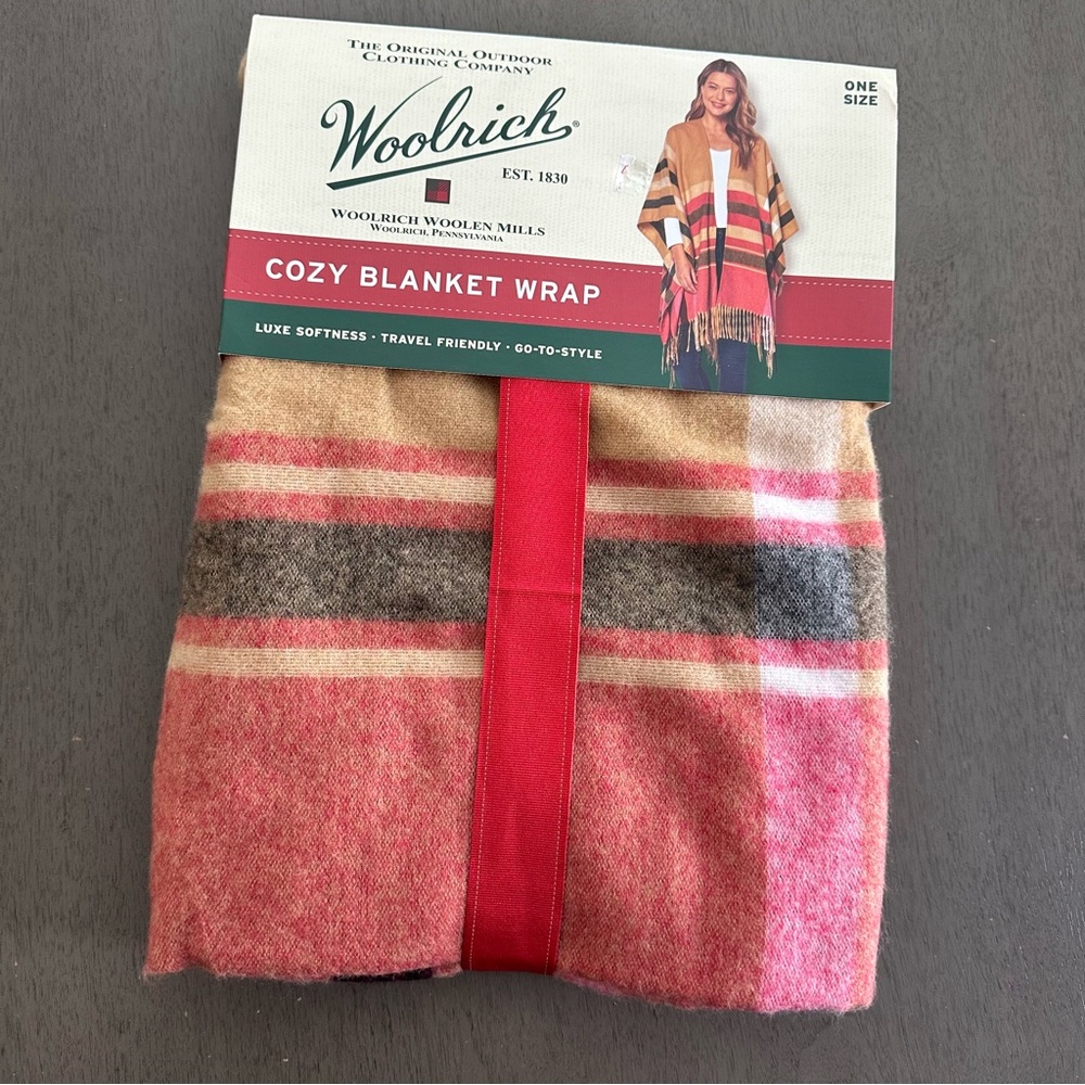 WOOLRICH Cozy Blanket Wrap Scarf Plaid One Size Color Justine New